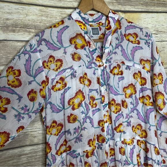 Anthropologie PAREKH BUGBEE S/M Lulu Summer Maxi Dress in white floral batik - Picture 5 of 9